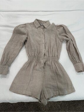 WeWoreWhat Beige Linen Button-Up Romper